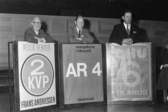 Verkiezingsbijeenkomst ARP, KVP, CHU